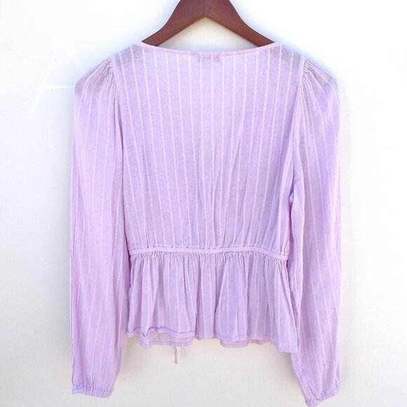 AEO Peplum Boho Balloon Sleeve Wrap Tie Waist boho chic Blouse - Picture 3 of 11